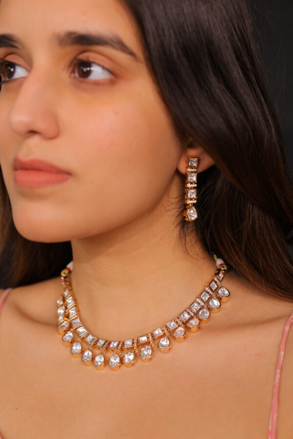 Crystal Droplet Kundan Necklace - Image 3