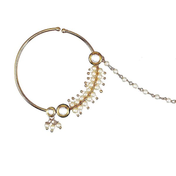 Traditional Kundan Nath with Pearl Detailing