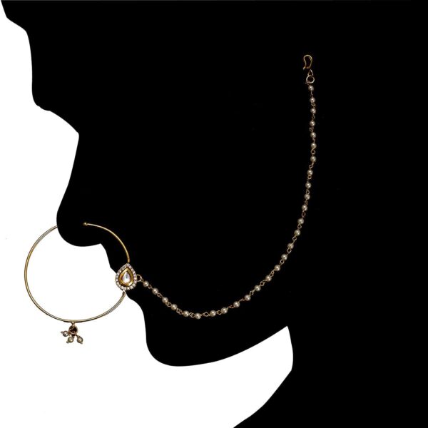 Minimalist Leaf-Shaped Kundan Nath - Image 2