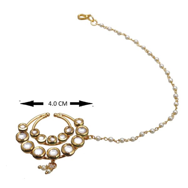 Kundan Double Line Nath with Pearl Chain - Image 3