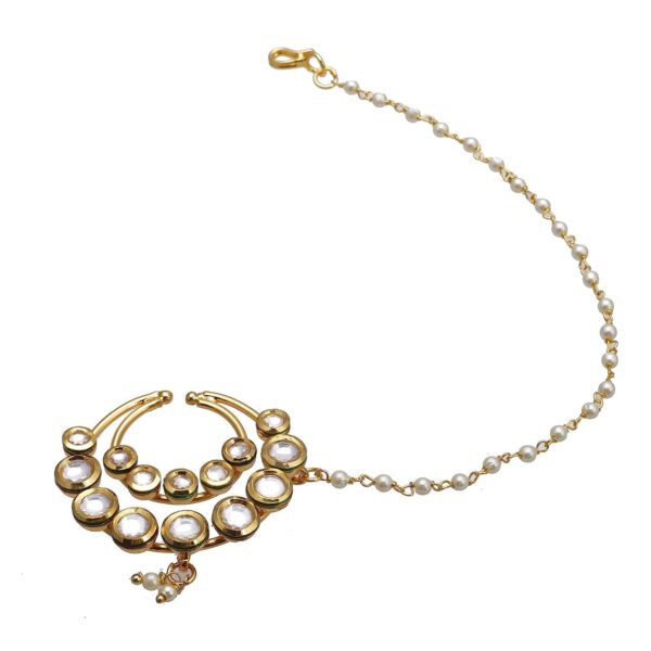 Kundan Double Line Nath with Pearl Chain