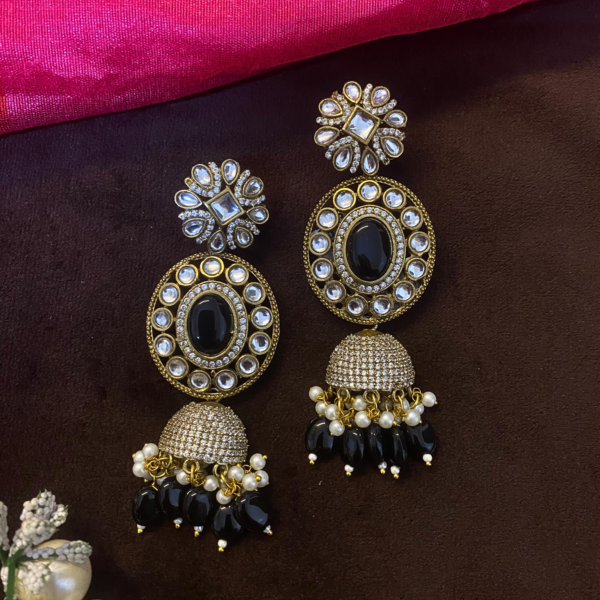 Black Crystal Jhumka Earrings