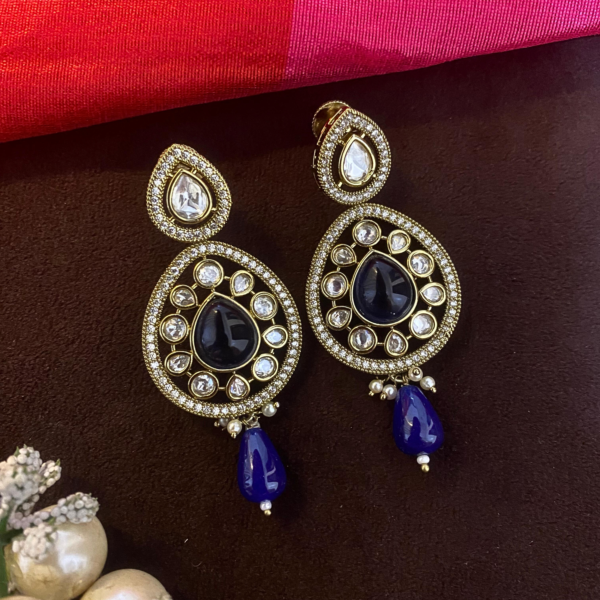 Royal Blue Kundan Chandbali Earrings