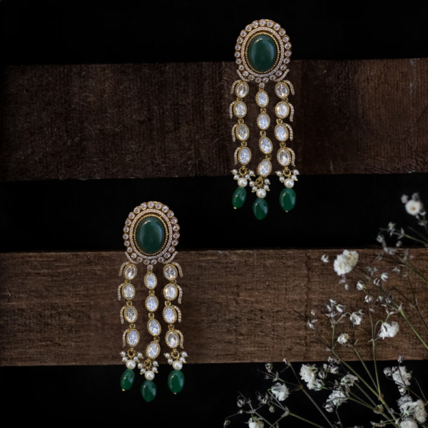 Royal Green Kundan Chandbali Earrings