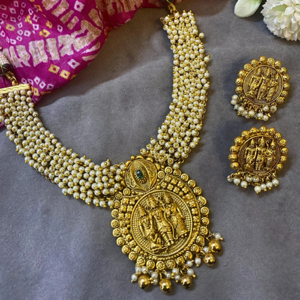 Temple Gold Pearl Necklace Set