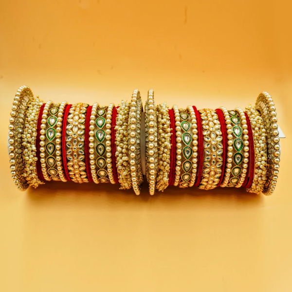 Kundan & Pearl Bangle Set – Traditional Elegance