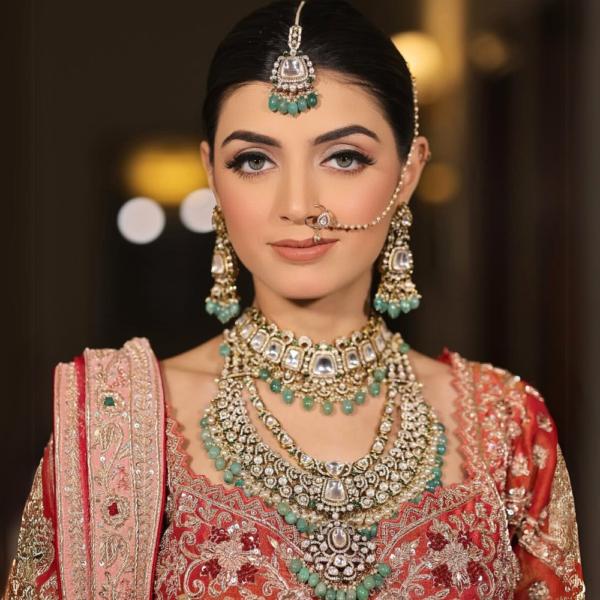 Green Polki & Kundan Bridal Set - Image 2