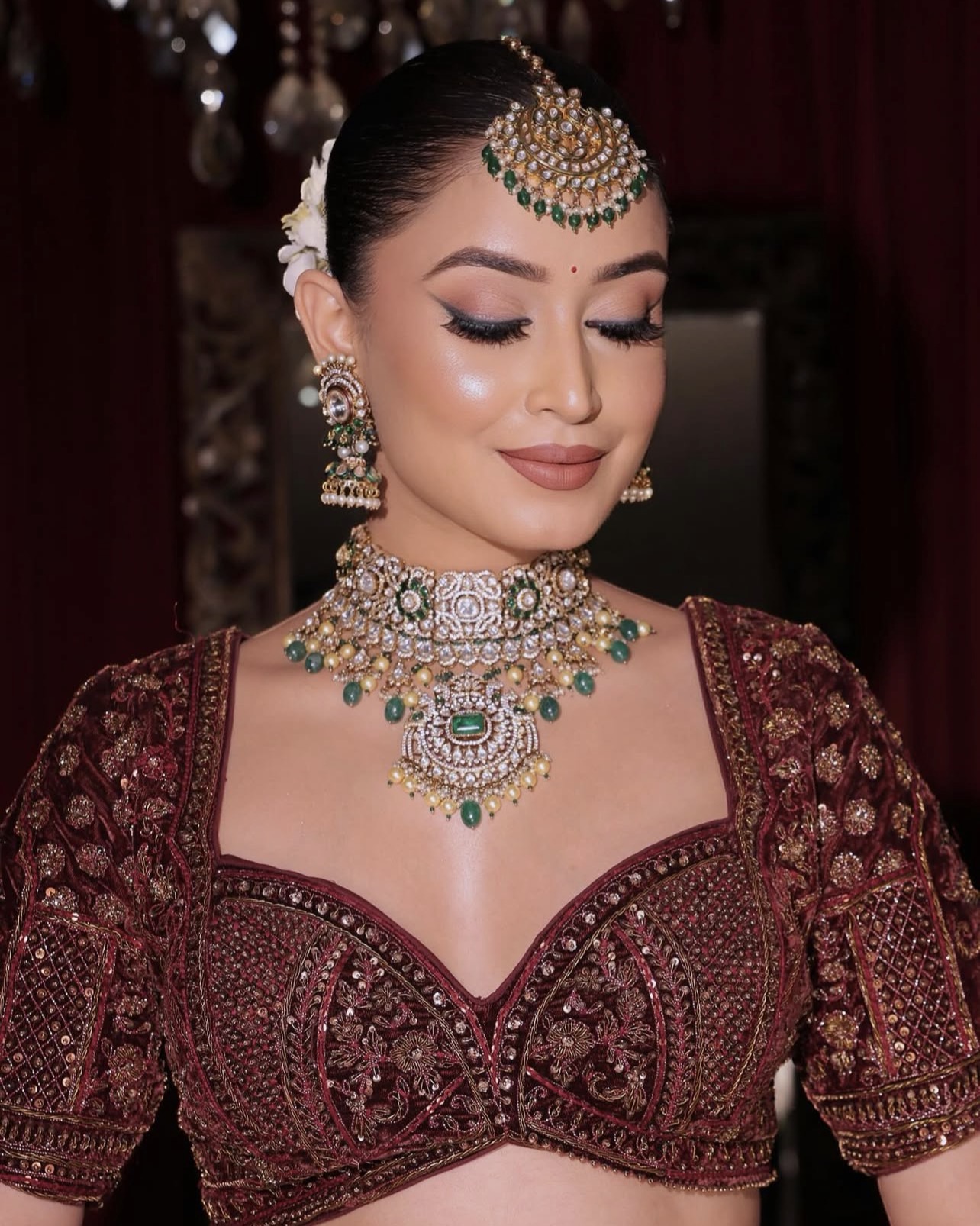 Royal Bridal Kundan Choker Set with Green Drops - Image 2