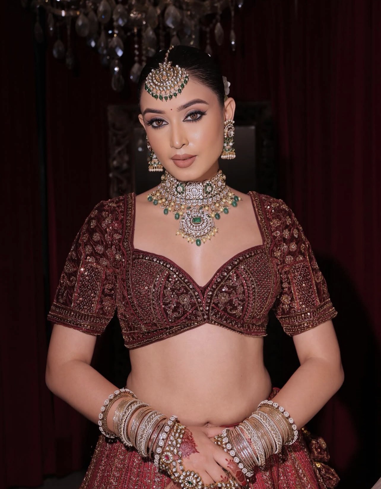 Royal Bridal Kundan Choker Set with Green Drops | Chinar Jewels